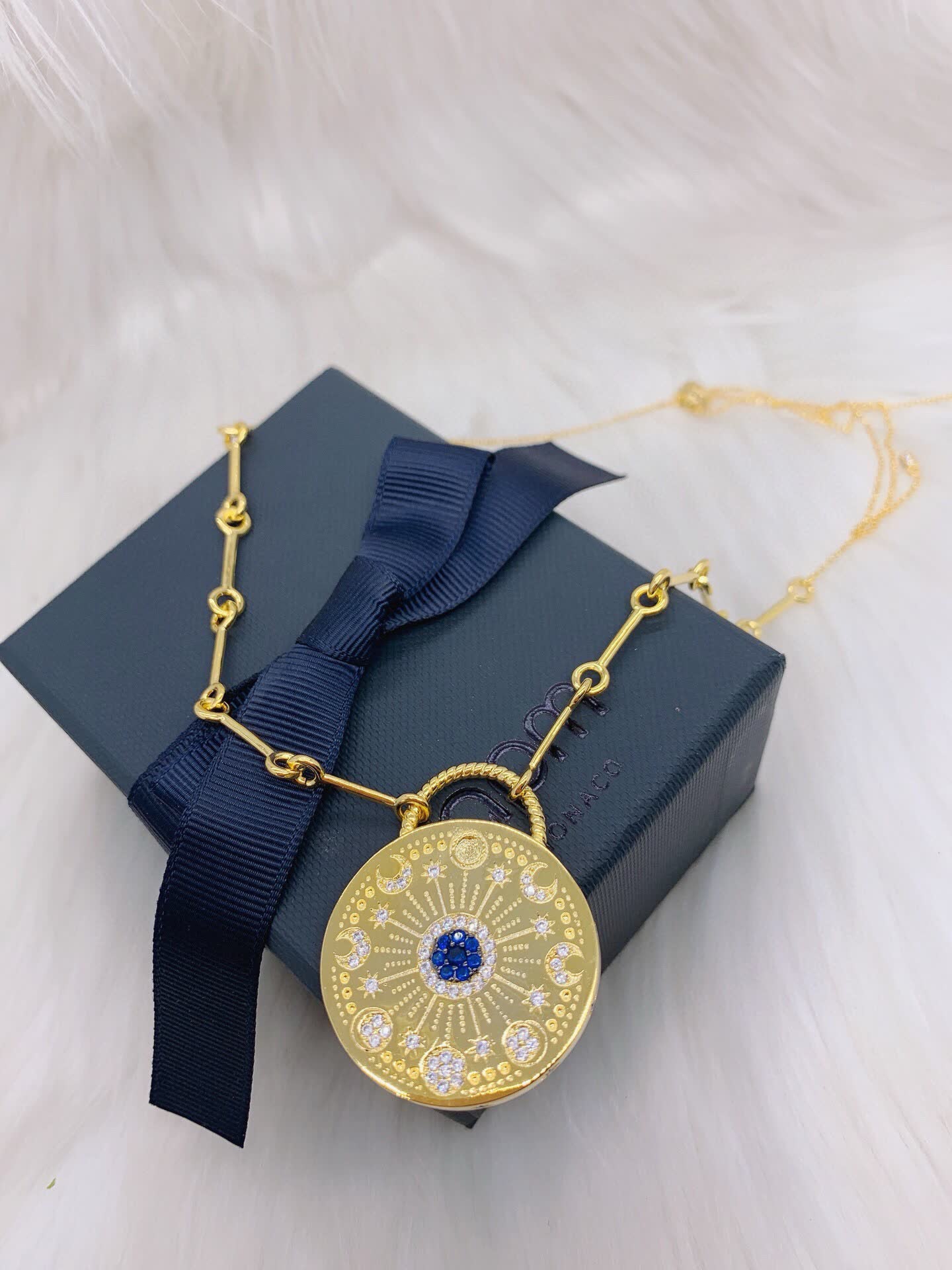 APM Monaco Gold Evil Eye Pendant Necklace